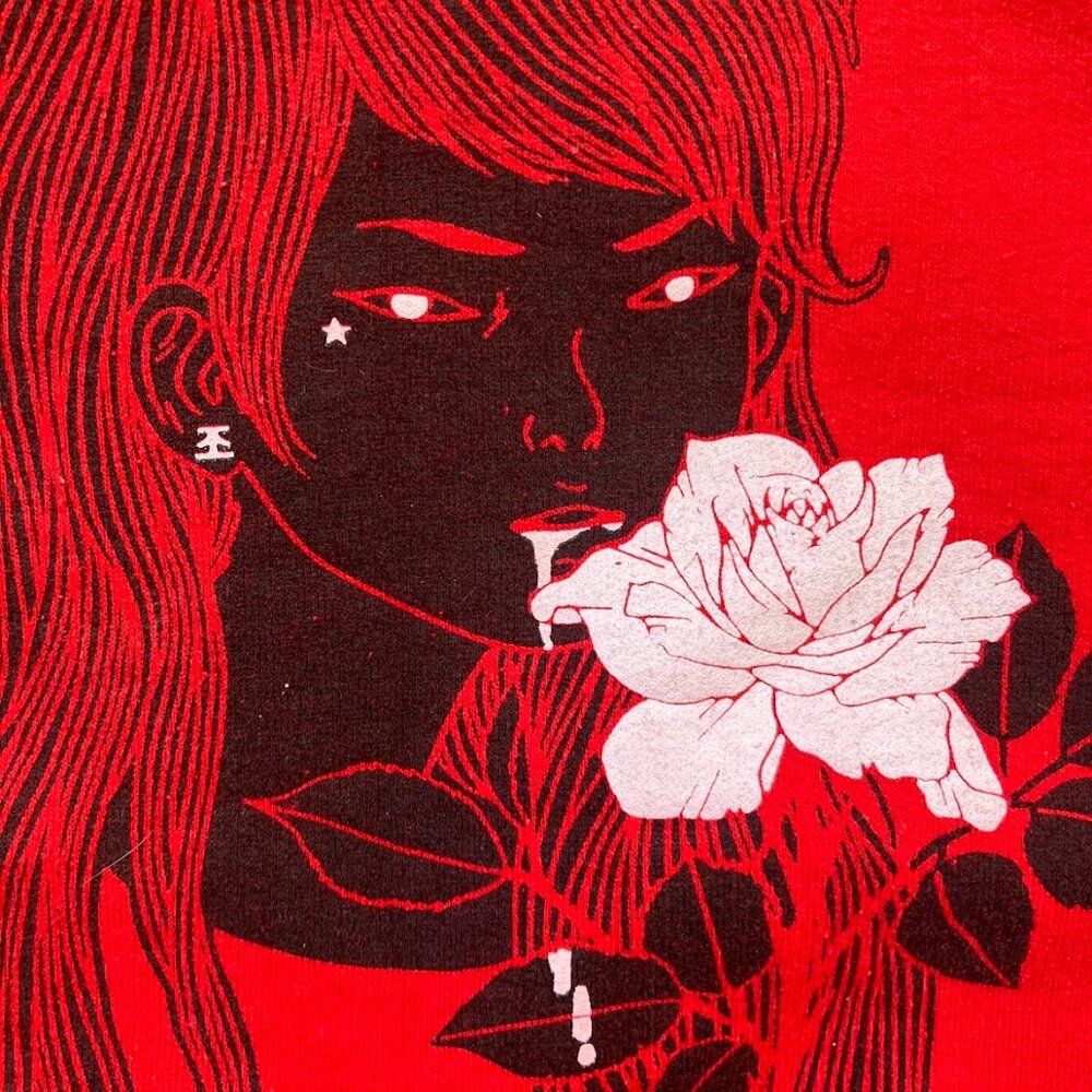 Red crew neck Gildan sweatshirt size Small - artist Hellen Jo